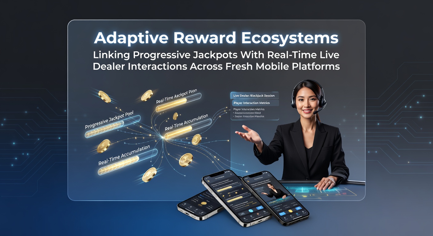 Illustratie van adaptieve beloningssystemen die progressieve jackpots koppelen aan live dealer sessies op mobiele platforms