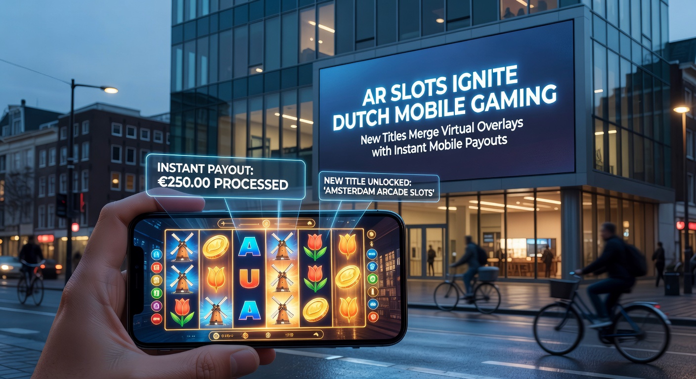 Schermafbeelding van een AR-slotspel op een mobiele telefoon, met virtuele overlays die over de echte wereld heen gelegd worden en een directe uitbetaling die binnenkomt