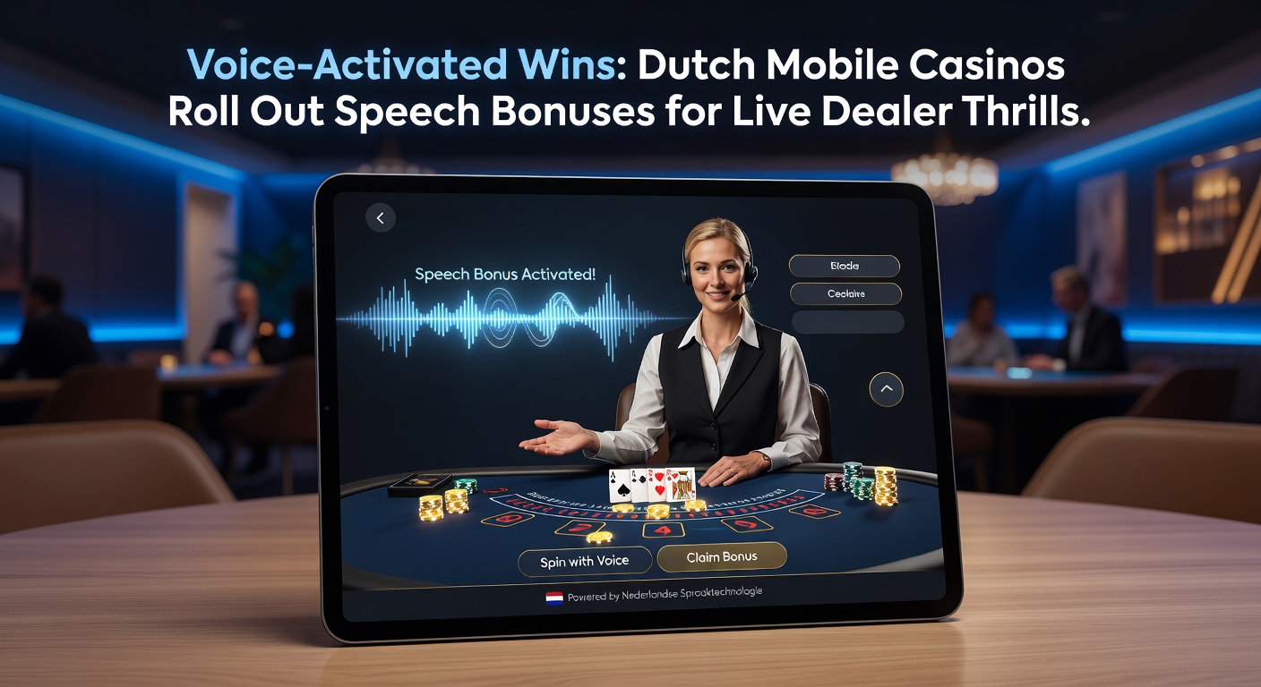 Schermafbeelding van een mobiele casino-app met voice-activation icoon tijdens een live dealer blackjack sessie, waar een speler een bonus activeert via spraak
